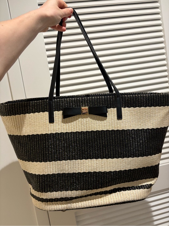 kate spade Handbags - Large Kate Spade Black and Cream‎ Striped Woven Shoulder Tote